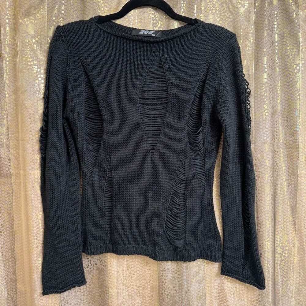 ZOE Vintage 90's Black Knit Goth Distressed Long Sleeve Sweater Medium‎